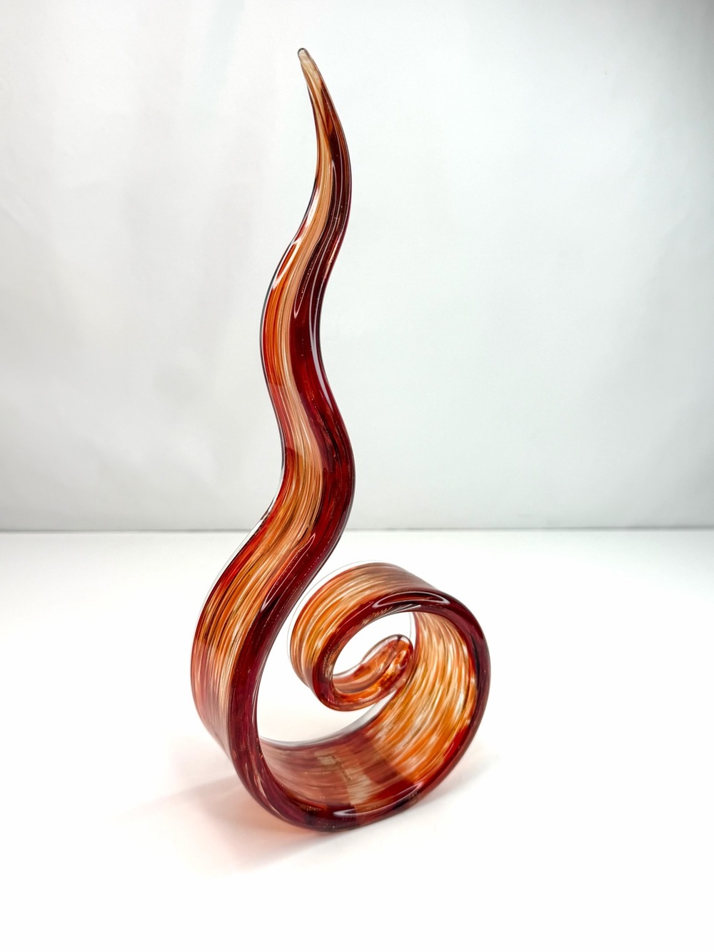 Murano Style Orange Amber Swirl Flame Ribbon Decorative Glass Sculpture